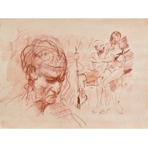 Dariusz KALETA Dariuss (ur. 1960), Szkic mężczyzny z figurką w rękach