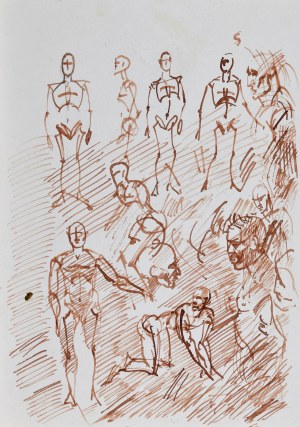 Dariusz KALETA Dariuss (ur. 1960), Dwa szkice: popiersie mężczyzny oraz mężczyzna siedzący na krześle z kobietą na kolanach