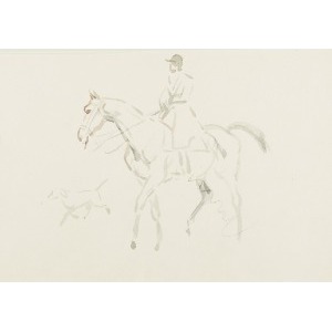 Karol KOSSAK (1896-1975), Jeździec na koniu i biegnący pies