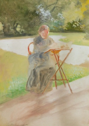 Jacek MALCZEWSKI (1854-1929), W ogrodzie w Lusławicach - Bronisława Malczewska, siostra artysty, ok. 1924