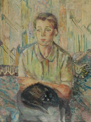Bolesław STAWIŃSKI (1908 - 1983), Portret pani z jej kotami