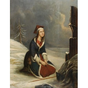 Malarz nieokreślony (XIX w.), Kobieta w konfederatce modląca się przed kapliczką -Polonia[?], 1846