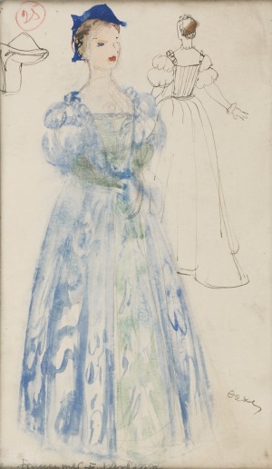 Otto AXER (1906-1983), Projekt kostiumu - Błękitna suknia, lata 60. XX w.