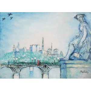 Alicja HALICKA (1894-1975), Paryż - Most Passarelle des Artes i katedra Notre Dame, l. 30 XX w.