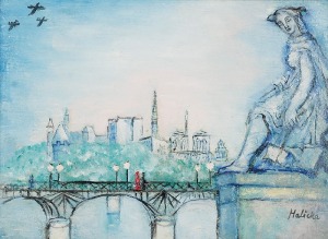 Alicja HALICKA (1894-1975), Paryż - Most Passarelle des Artes i katedra Notre Dame, l. 30 XX w.