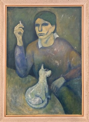 Roman ZAKRZEWSKI (1955-2014), Portret własny artysty z kotem (1979)
