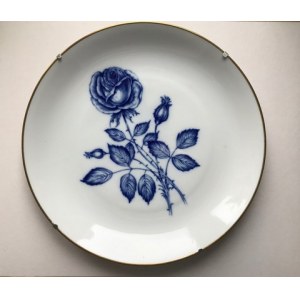 Talerz porcelanowy z różą,Bavaria Echt Cobalt Schumann Arzberg