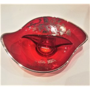 kabaret ,szkło rubinowe zdobione srebrem
