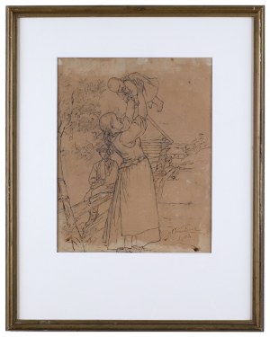 Antoni Kozakiewicz (1849-1929), Zabawa z dzieckiem [szkic do wersji olejnej], 1903