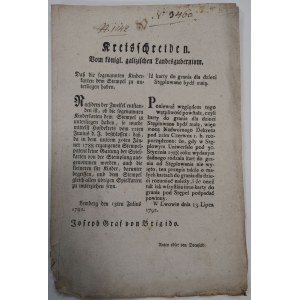 [Cyrkularz] podatek od kart dla dzieci, Lwów, 1792