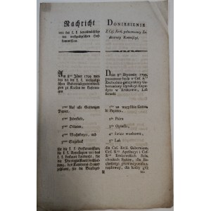 [Doniesienie] - przetarg na mat. biurowe, 1798, Kraków