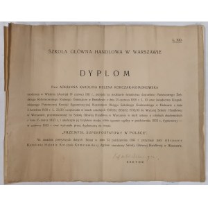 Dyplom SGH, podpis B. Miklaszewskiego, 1933