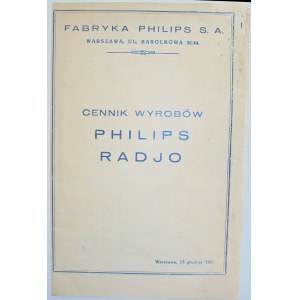 Philips - cennik wyrobów radiowych, 15 XII 1927.