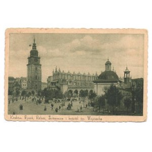 Pocztówka Kraków Rynek ratusz Sukiennice i kościół św. Wojciecha