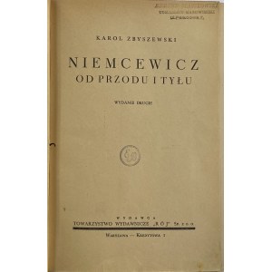 Zbyszewski Karol, Niemcewicz od przodu i tyłu [2. Aufl.] [Vorwort von Stanisław Mackiewicz].