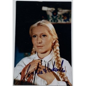 Autographed photograph of Emilia Krakowska [in the role of Jagna, frame from the 1973 film Peasants]].