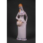 Figurka Kobieta z koszem tzw. Grzybiarka, lata 60-te. Różowa porcelana, unikat;