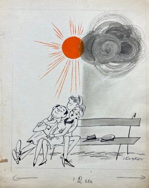 Zbigniew Lengren (1919 - 2003), „Scena w parku” ilustracja satyryczna