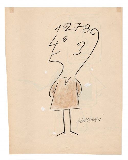 Zbigniew Lengren (1919 - 2003), Recto „12345…” Verso: ilustracja satyryczna