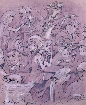 Zbigniew Lengren (1919 - 2003), „W kawiarni”, ilustracja satyryczna