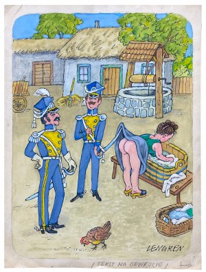 Zbigniew Lengren (1919 - 2003), „Z punktu widzenia strategicznego ta mała wieś nadaje się na kwaterę sztabu” ilustracja satyryczna