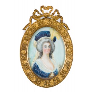 Autor nieokreślony, XIX w., Miniatura - Dama w kapeluszu z piórami