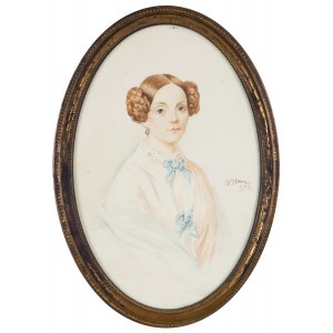 Autor nieokreślony, XIX w., Miniatura - Dziewczyna z niebieską kokardą