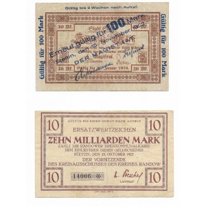 Szczecin 100 marek (przedruk) 1922 i 10 miliardów marek 1923