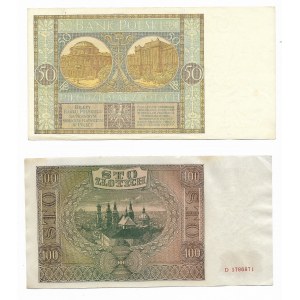 Zestaw - 50 złotych 1929 seria EG oraz 100 złotych 1941 seria D