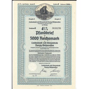 Landesbank und Girozentrale Danzig-Westpreuüen, Pfandbrief 5000 Reichsmark, 1941