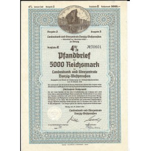Landesbank und Girozentrale Danzig-Westpreuüen, Pfandbrief 5000 Reichsmark, 1940