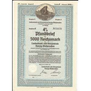 Landesbank und Girozentrale Danzig-Westpreuüen, Pfandbrief 5000 Reichsmark, 1940