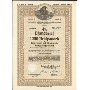 Landesbank und Girozentrale Danzig-Westpreuüen, Pfandbrief 1000 Reichsmark, 1940