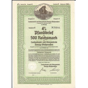 Landesbank und Girozentrale Danzig-Westpreuüen, Pfandbrief 500 Reichsmark, 1940