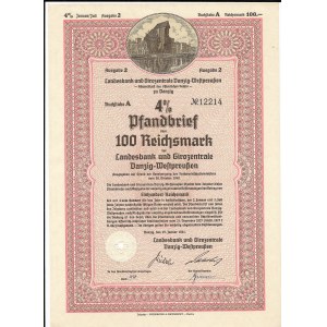 Landesbank und Girozentrale Danzig-Westpreuüen, Pfandbrief 100 Reichsmark, 1940