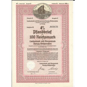Landesbank und Girozentrale Danzig-Westpreuüen, Pfandbrief 100 Reichsmark, 1940