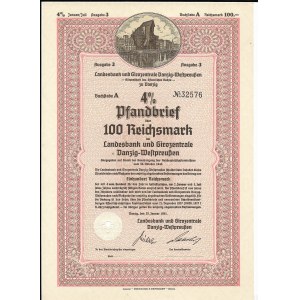 Landesbank und Girozentrale Danzig-Westpreuüen, Pfandbrief 100 Reichsmark, 1940