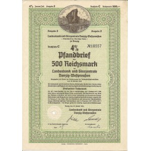 Landesbank und Girozentrale Danzig-Westpreuüen, Pfandbrief 500 Reichsmark, 1940