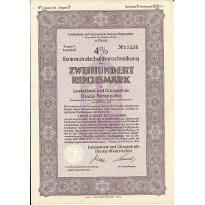 Landesbank und Girozentrale Danzig-Westpreuüen, Kommunalschuldverschrelbung 200 Reichsmark, 1940