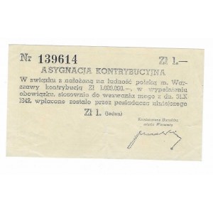 Świadectwo wykonania obowiązku kontrybucyjnego na kwotę 1 złoty, 1944