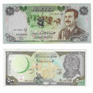 25 dinarów Irak + 500 funtów Syria