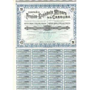 Compania France - Espanola Minera de la Carolina 250 pesetas, 1907