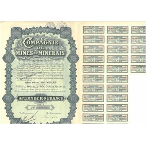 Belgia, Compagnie de Mines et Minerais, 100 francs, 1930