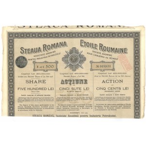 Rumunia, Etoile Roumaine Societe Anonyme pour l'industrie du petrole, 500 Lei, 1923