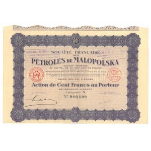 Francja, Societe Francaise des Petroles de Malopolska, 100 francs, 1926
