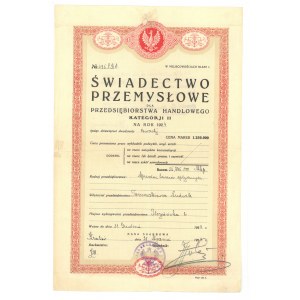 Polska, Świadectwo Przemysłowe dla Przedsiębiorstwa Handlowego, 1924