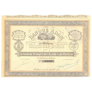 Francja,Akcja Banque Adam, 500 franków na okaziciela, 1920