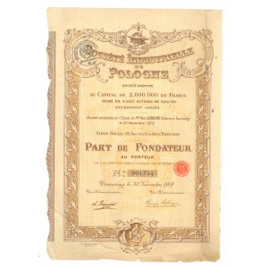 Francja, Societe Industrielle de Pologne, Part de Fondateur au porteur, 1919
