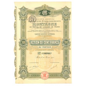 Francja, Zakłady Mortagne, 100 franków na okaziciela, 1921
