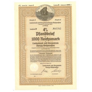 Landesbank und Girozentrale Danzig-Westpreuüen, Pfandbrief 1000 Reichsmark, 1940